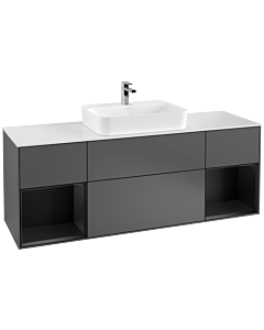 Villeroy und Boch Finion Waschtischunterschrank F451PDGK 160x60,3cm, Abdeckplatte white matt, Regale Black matt lacquer, Anthracite matt