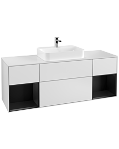 Villeroy und Boch Finion Villeroy und Boch F451PDMT 160x60,3cm, plaque de recouvrement blanc mat, étagères laqué noir mat, laqué blanc mat