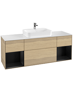 Villeroy und Boch Finion Villeroy und Boch F451PDPC 160x60.3cm, plaque de finition blanc mat, étagères laqué noir mat, Oak Veneer