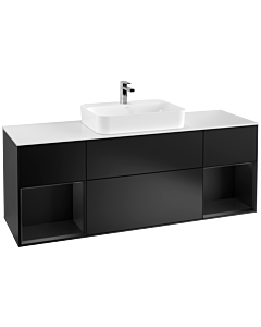 Villeroy und Boch Finion Villeroy und Boch F451PDPD 160x60,3cm, plaque de recouvrement blanc mat, étagères laqué noir mat, laqué noir mat