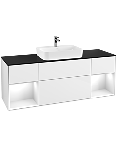 Villeroy und Boch Finion Villeroy und Boch F452GFGF 160x60.3cm, plaque de finition noir mat, étagères laqué blanc brillant, laqué blanc brillant