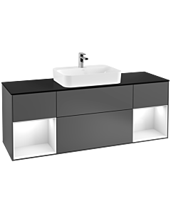 Villeroy und Boch Finion Waschtischunterschrank F452GFGK 160x60,3cm, Abdeckplatte black matt, Regale Glossy white lacquer, Anthracite matt