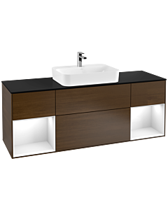 Villeroy und Boch Finion Villeroy und Boch F452GFGN 160x60,3cm, plaque de finition noire mate, étagères laqué blanc brillant, placage noyer