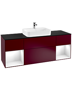 Villeroy und Boch Finion Waschtischunterschrank F452GFHB 160x60,3cm, Abdeckplatte black matt, Regale Glossy white lacquer, Peony Matt