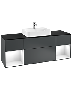 Villeroy und Boch Finion Villeroy und Boch F452GFHG 160x60.3cm, plaque de finition noir mat, étagères laqué blanc brillant, Midnight Blue Matt Lacquer
