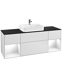 Villeroy und Boch Finion Villeroy und Boch F452GFMT 160x60,3cm, plaque de finition noir mat, étagères laqué blanc brillant, laqué blanc mat