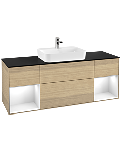 Villeroy und Boch Finion Villeroy und Boch F452GFPC 160x60,3cm, plaque de finition noir mat, étagères laqué blanc brillant, Oak Veneer