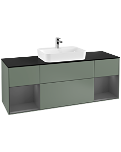 Villeroy und Boch Finion Villeroy und Boch F452GKGM 160x60,3cm, plaque de finition noir mat, étagères anthracite laqué mat, Olive Matt Lacquer