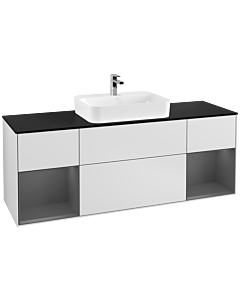 Villeroy und Boch Finion Villeroy und Boch F452GKMT 160x60,3cm, plaque de finition noir mat, étagères laqué anthracite mat, laqué blanc mat