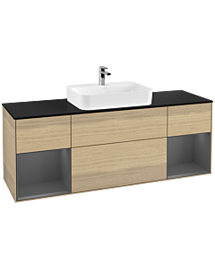 Villeroy und Boch Finion Villeroy und Boch F452GKPC 160x60.3cm, plaque de finition noir mat, étagères laqué anthracite mat, Oak Veneer