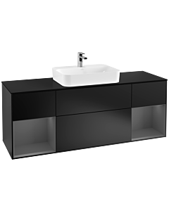 Villeroy und Boch Finion Waschtischunterschrank F452GKPD 160x60,3cm, Abdeckplatte black matt, Regale Anthracite matt lacquer, Black matt lacquer