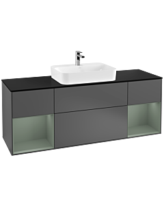 Villeroy und Boch Finion Waschtischunterschrank F452GMGK 160x60,3cm, Abdeckplatte black matt, Regale Olive matt lacquer, Anthracite matt