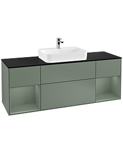 Villeroy und Boch Finion Waschtischunterschrank F452GMGM 160x60,3cm, Abdeckplatte black matt, Regale Olive matt lacquer, Olive Matt Lacquer