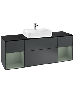 Villeroy und Boch Finion Waschtischunterschrank F452GMHG 160x60,3cm, Abdeckplatte black matt, Regale Olive matt lacquer, Midnight Blue Matt Lacquer