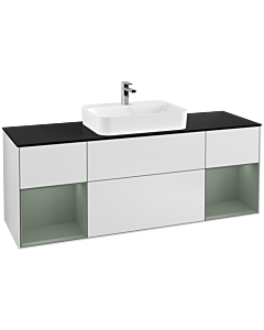 Villeroy und Boch Finion Villeroy und Boch F452GMMT 160x60,3cm, plaque de finition noir mat, étagères laqué mat olive, laqué mat blanc