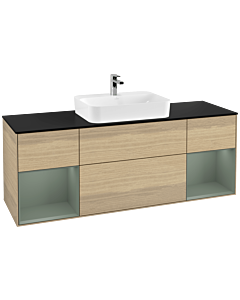 Villeroy und Boch Finion Waschtischunterschrank F452GMPC 160x60,3cm, Abdeckplatte black matt, Regale Olive matt lacquer, Oak Veneer