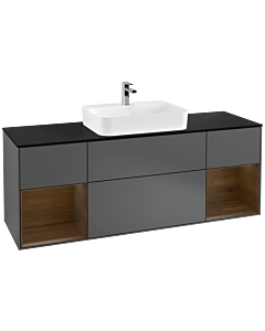 Villeroy und Boch Finion Waschtischunterschrank F452GNGK 160x60,3cm, Abdeckplatte black matt, Regale Walnut veneer, Anthracite matt