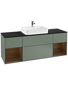 Villeroy und Boch Finion Villeroy und Boch F452GNGM 160x60,3cm, plaque de finition noire mate, étagères en placage de noyer, Olive Matt Lacquer