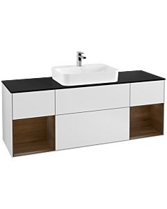 Villeroy und Boch Finion Villeroy und Boch F452GNMT 160x60,3cm, plaque de finition noire mate, étagères en placage noyer, laqué blanc mat