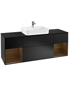 Villeroy und Boch Finion Waschtischunterschrank F452GNPD 160x60,3cm, Abdeckplatte black matt, Regale Walnut veneer, Black matt lacquer