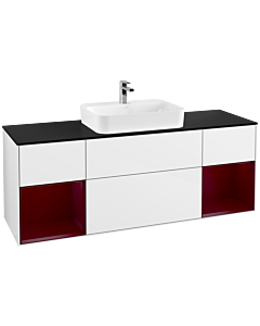 Villeroy und Boch Finion Waschtischunterschrank F452HBGF 160x60,3cm, Abdeckplatte black matt, Regale Peony matt lacquer, Glossy white lacquer