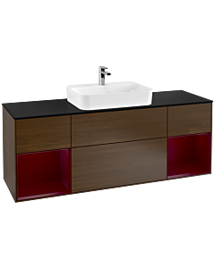 Villeroy und Boch Finion Waschtischunterschrank F452HBGN 160x60,3cm, Abdeckplatte black matt, Regale Peony matt lacquer, Walnut veneer