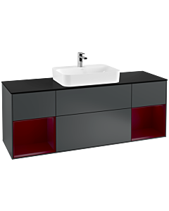 Villeroy und Boch Finion Waschtischunterschrank F452HBHG 160x60,3cm, Abdeckplatte black matt, Regale Peony matt lacquer, Midnight Blue Matt Lacquer