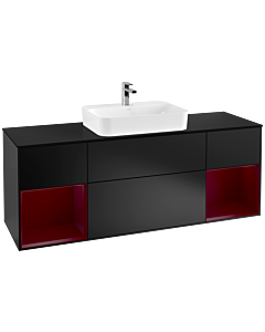Villeroy und Boch Finion Villeroy und Boch F452HBPD 160x60,3cm, plaque de finition noir mat, étagères Peony laqué mat, laqué noir mat