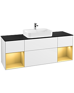 Villeroy und Boch Finion Villeroy und Boch F452HFGF 160x60.3cm, plaque de finition noir mat, étagères laqué or mat, laqué blanc brillant