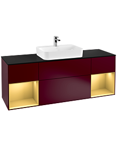 Villeroy und Boch Finion Waschtischunterschrank F452HFHB 160x60,3cm, Abdeckplatte black matt, Regale Gold matt lacquer, Peony Matt