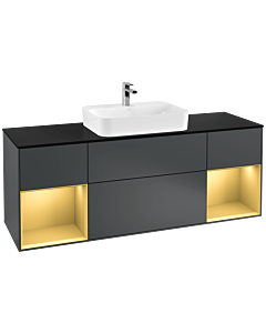Villeroy und Boch Finion Waschtischunterschrank F452HFHG 160x60,3cm, Abdeckplatte black matt, Regale Gold matt lacquer, Midnight Blue Matt Lacquer