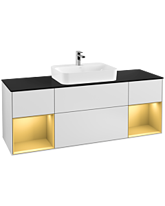 Villeroy und Boch Finion Villeroy und Boch F452HFMT 160x60,3cm, plaque de finition noir mat, étagères laqué mat doré, laqué mat blanc