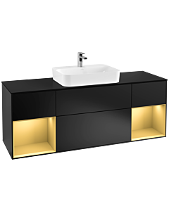 Villeroy und Boch Finion Waschtischunterschrank F452HFPD 160x60,3cm, Abdeckplatte black matt, Regale Gold matt lacquer, Black matt lacquer