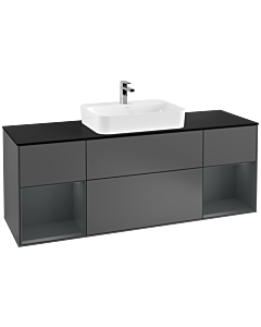Villeroy und Boch Finion Waschtischunterschrank F452HGGK 160x60,3cm, Abdeckplatte black matt, Regale Midnight matt lacquer, Anthracite matt