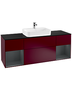 Villeroy und Boch Finion Waschtischunterschrank F452HGHB 160x60,3cm, Abdeckplatte black matt, Regale Midnight matt lacquer, Peony Matt