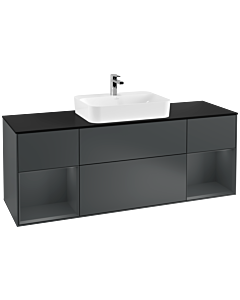 Villeroy und Boch Finion Waschtischunterschrank F452HGHG 160x60,3cm, Abdeckplatte black matt, Regale Midnight matt lacquer, Midnight Blue Matt Lacquer