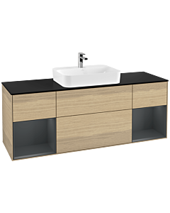 Villeroy und Boch Finion Villeroy und Boch F452HGPC 160x60,3cm, plaque de finition noir mat, étagères laqué mat minuit, Oak Veneer