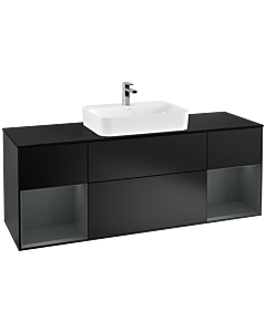 Villeroy und Boch Finion Waschtischunterschrank F452HGPD 160x60,3cm, Abdeckplatte black matt, Regale Midnight matt lacquer, Black matt lacquer