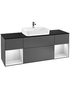 Villeroy und Boch Finion Villeroy und Boch F452MTGK 160x60,3cm, plaque de finition noir mat, étagères laqué blanc mat, anthracite mat