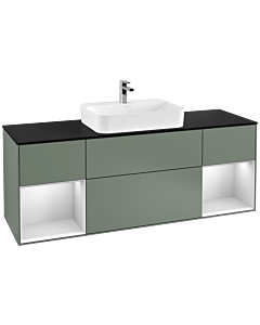 Villeroy und Boch Finion Villeroy und Boch F452MTGM 160x60,3cm, plaque de finition noir mat, étagères laqué blanc mat, Olive Matt Lacquer