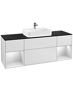 Villeroy und Boch Finion Waschtischunterschrank F452MTMT 160x60,3cm, Abdeckplatte black matt, Regale White matt lacquer, White matt lacquer