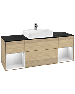 Villeroy und Boch Finion Waschtischunterschrank F452MTPC 160x60,3cm, Abdeckplatte black matt, Regale White matt lacquer, Oak Veneer