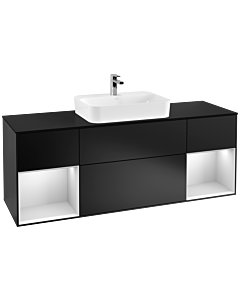 Villeroy und Boch Finion Villeroy und Boch F452MTPD 160x60.3cm, plaque de finition noir mat, étagères laqué blanc mat, laqué noir mat