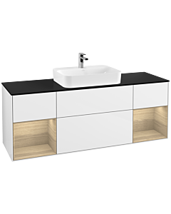 Villeroy und Boch Finion Villeroy und Boch F452PCGF 160x60.3cm, plaque de finition noire mate, étagères Oak Veneer , laqué blanc brillant