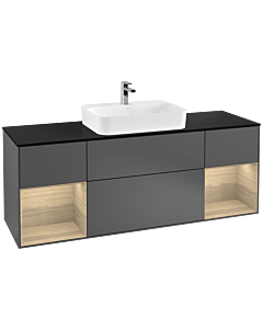 Villeroy und Boch Finion Waschtischunterschrank F452PCGK 160x60,3cm, Abdeckplatte black matt, Regale Oak Veneer, Anthracite matt