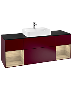 Villeroy und Boch Finion Waschtischunterschrank F452PCHB 160x60,3cm, Abdeckplatte black matt, Regale Oak Veneer, Peony Matt