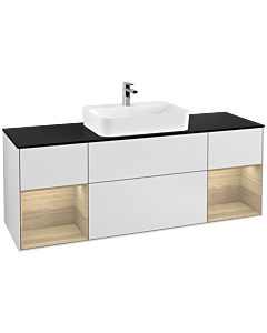 Villeroy und Boch Finion Waschtischunterschrank F452PCMT 160x60,3cm, Abdeckplatte black matt, Regale Oak Veneer, White matt lacquer