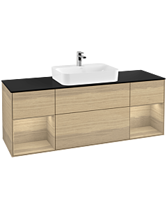 Villeroy und Boch Finion Villeroy und Boch F452PCPC 160x60.3cm, plaque de finition noir mat, étagères Oak Veneer , Oak Veneer
