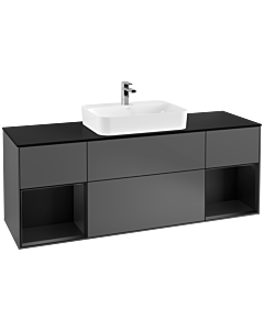 Villeroy und Boch Finion Villeroy und Boch F452PDGK 160x60,3cm, plaque de finition noir mat, étagères laqué noir mat, anthracite mat