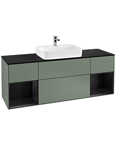 Villeroy und Boch Finion Villeroy und Boch F452PDGM 160x60,3cm, plaque de finition noir mat, étagères laqué noir mat, Olive Matt Lacquer